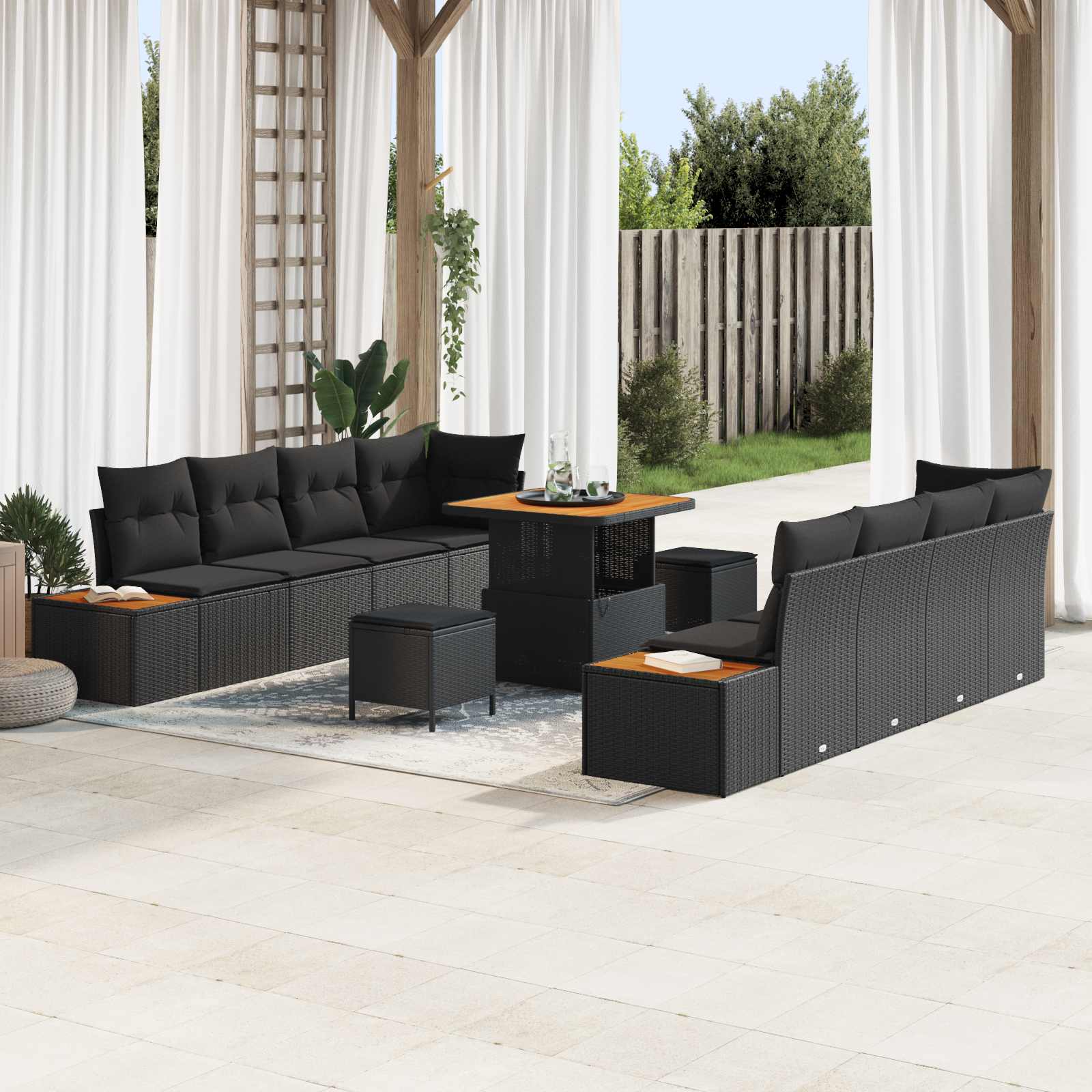 Conjunto de sofás de jardín con cojín 11 pcs Beige Poliratán