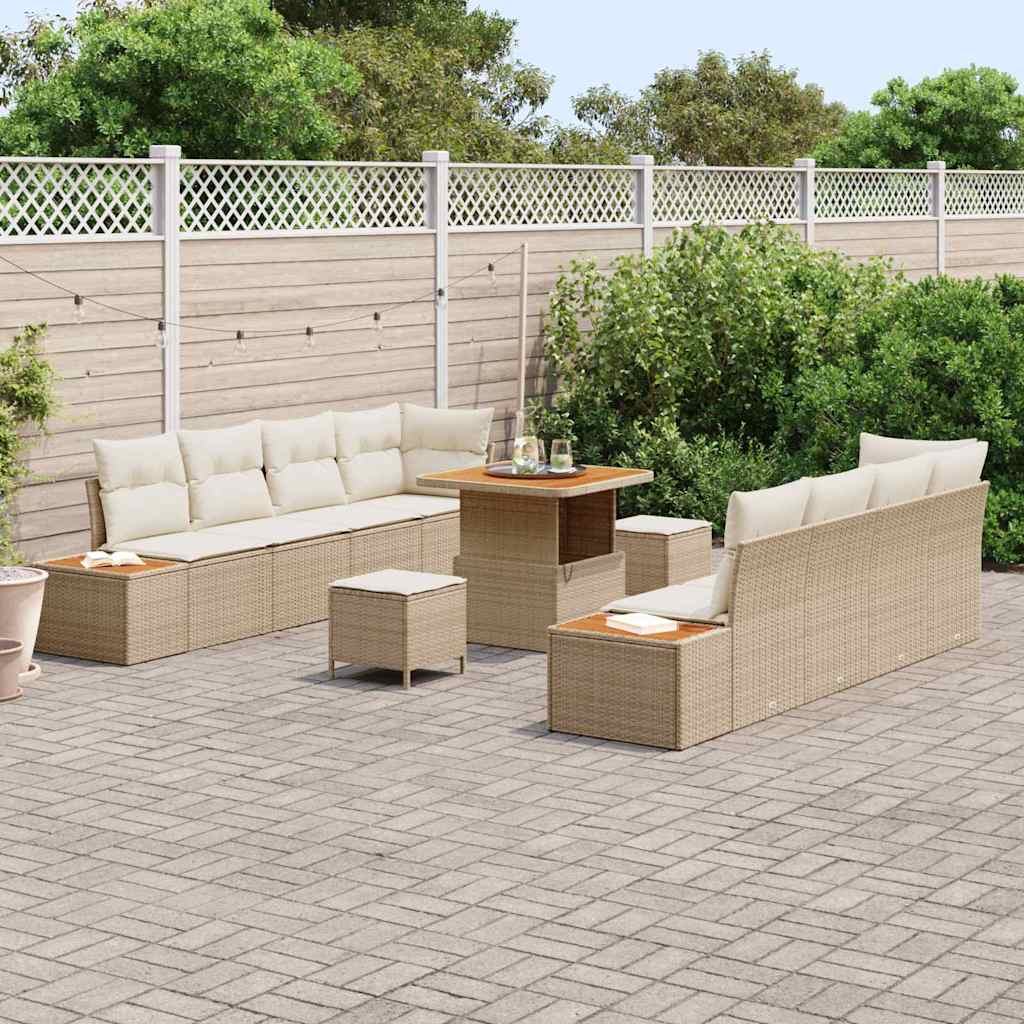 Conjunto de sofás de jardín con cojín 11 pcs Beige Poliratán