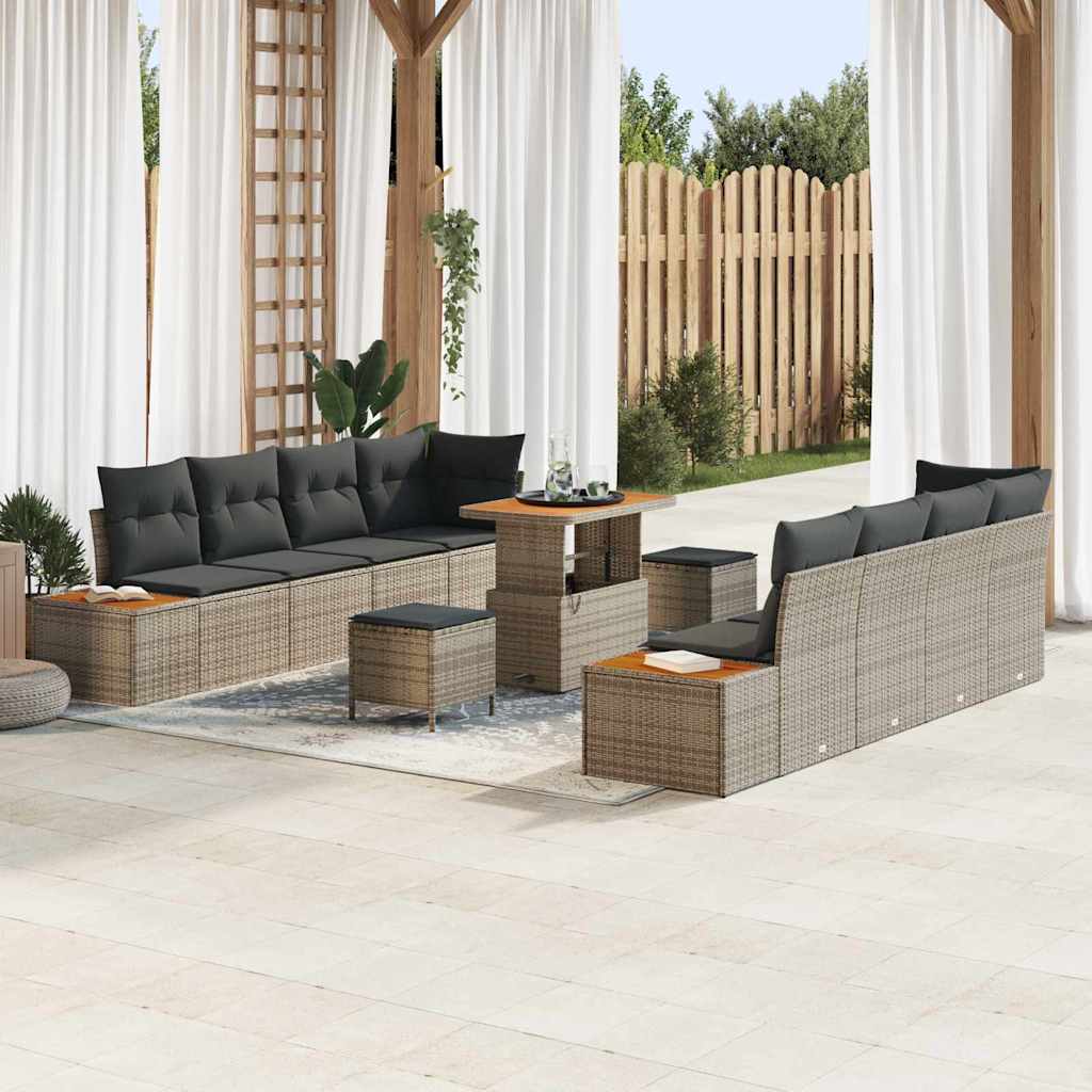 Conjunto de sofás de jardín con cojín 11 pcs Beige Poliratán
