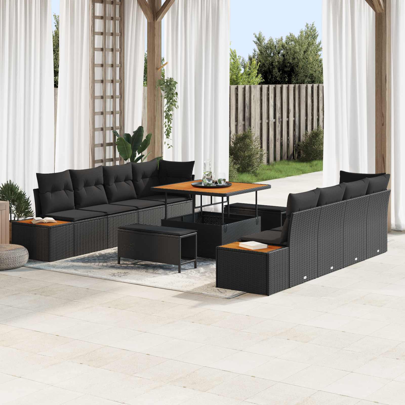 Conjunto de sofás de jardín con cojín 11 pcs Beige Poliratán