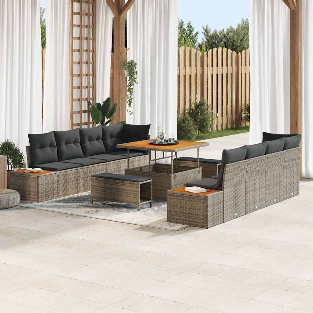 Conjunto de sofás de jardín con cojín 11 pcs Beige Poliratán