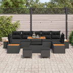 Conjunto de sofás de jardín con cojín 10 pcs Negro Poliratán