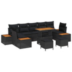 Conjunto de sofás de jardín con cojín 10 pcs Negro Poliratán
