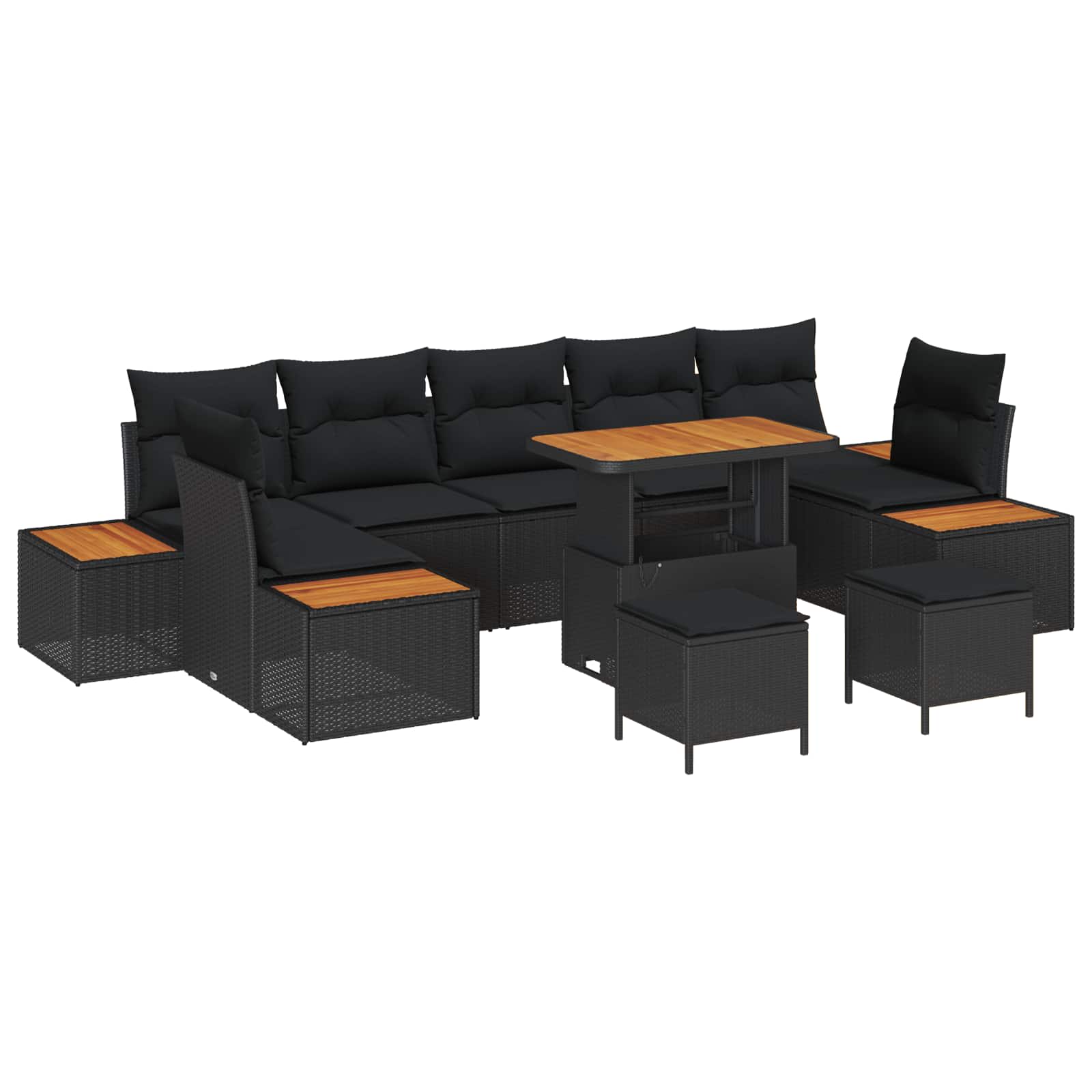 Conjunto de sofás de jardín con cojín 10 pcs Negro Poliratán