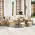Conjunto de sofás de jardín con cojín 10 pcs Beige Poliratán