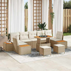 Conjunto de sofás de jardín con cojín 10 pcs Beige Poliratán