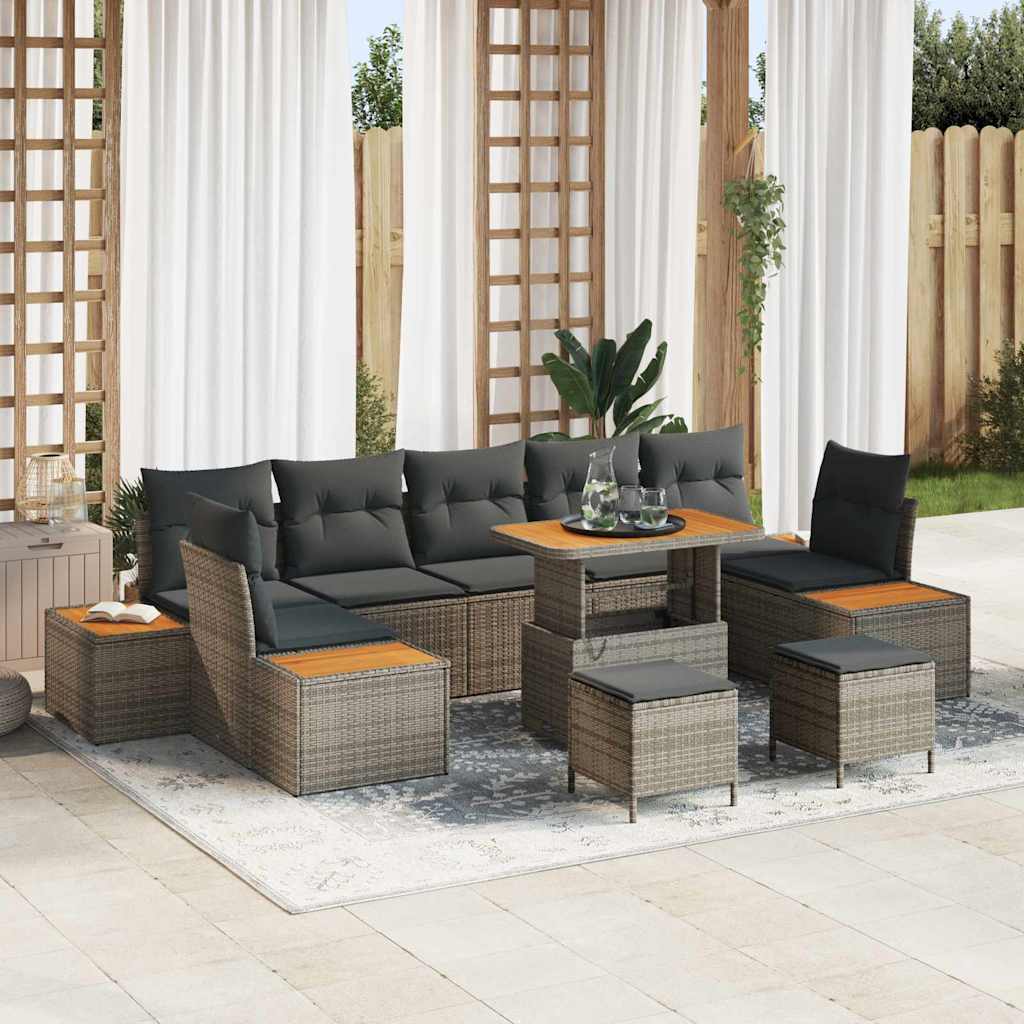 Conjunto de sofás de jardín con cojín 10 pcs Beige Poliratán