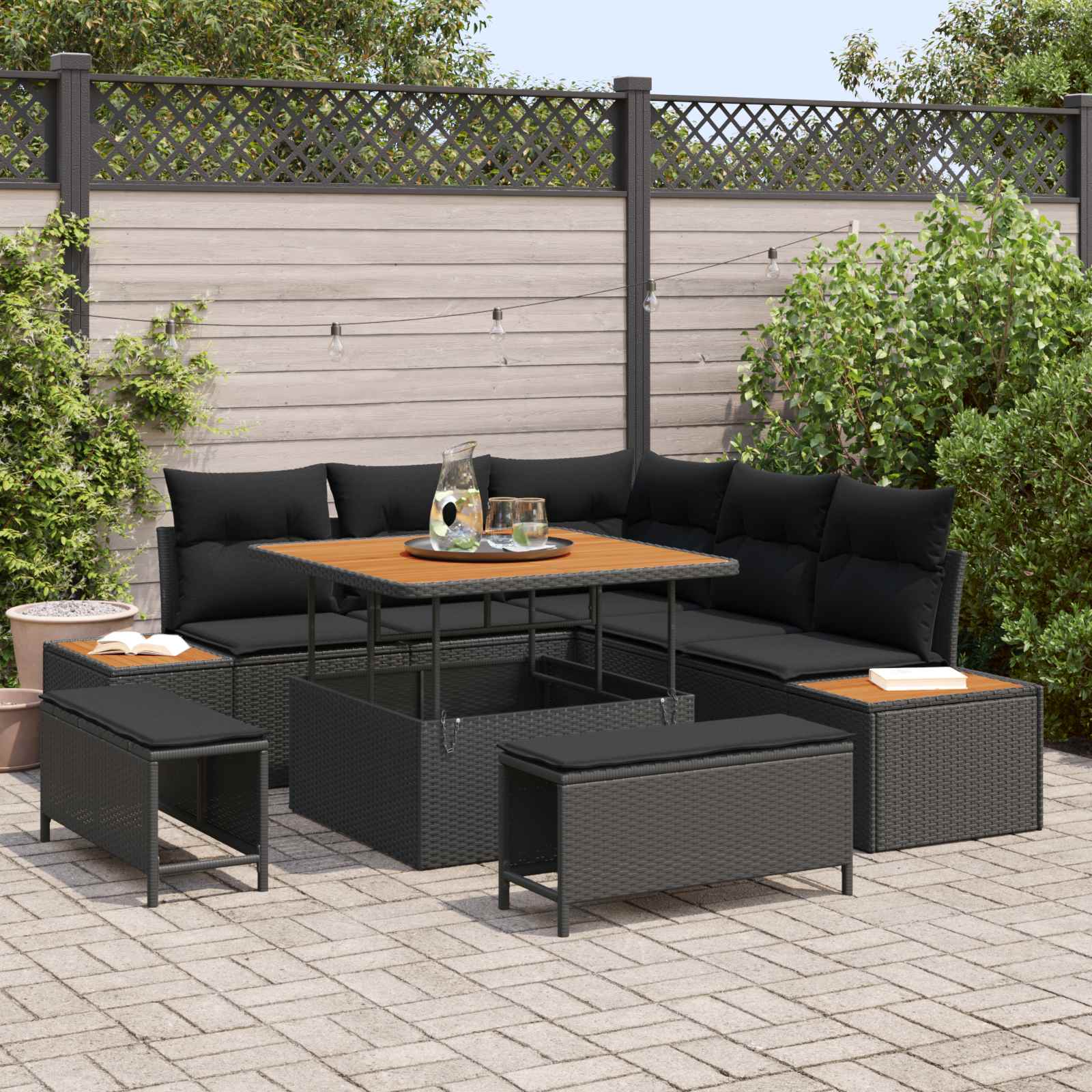 Conjunto de sofás de jardín con cojín 8 pcs Beige Poliratán