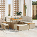 Conjunto de sofás de jardín con cojín 8 pcs Beige Poliratán
