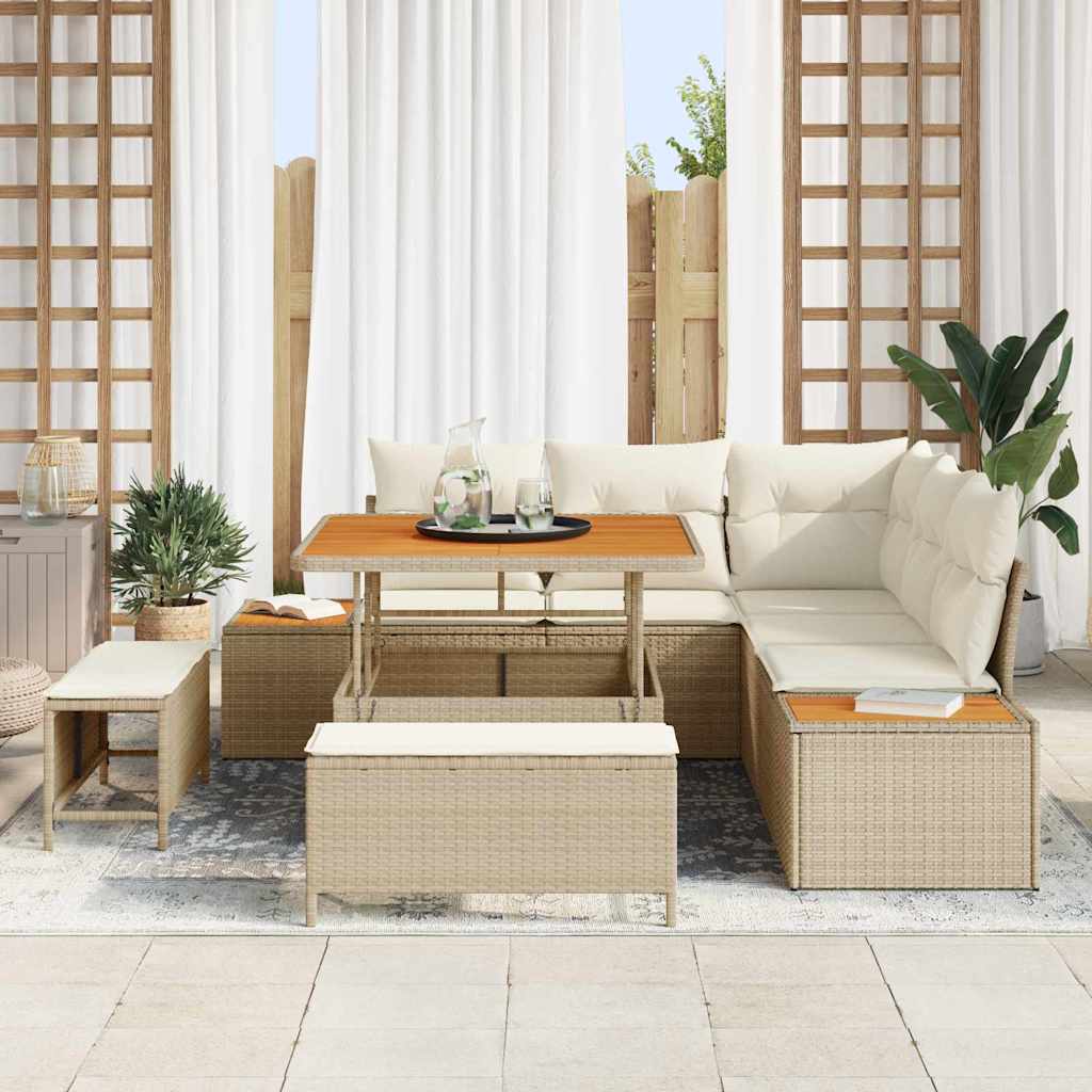 Conjunto de sofás de jardín con cojín 8 pcs Beige Poliratán