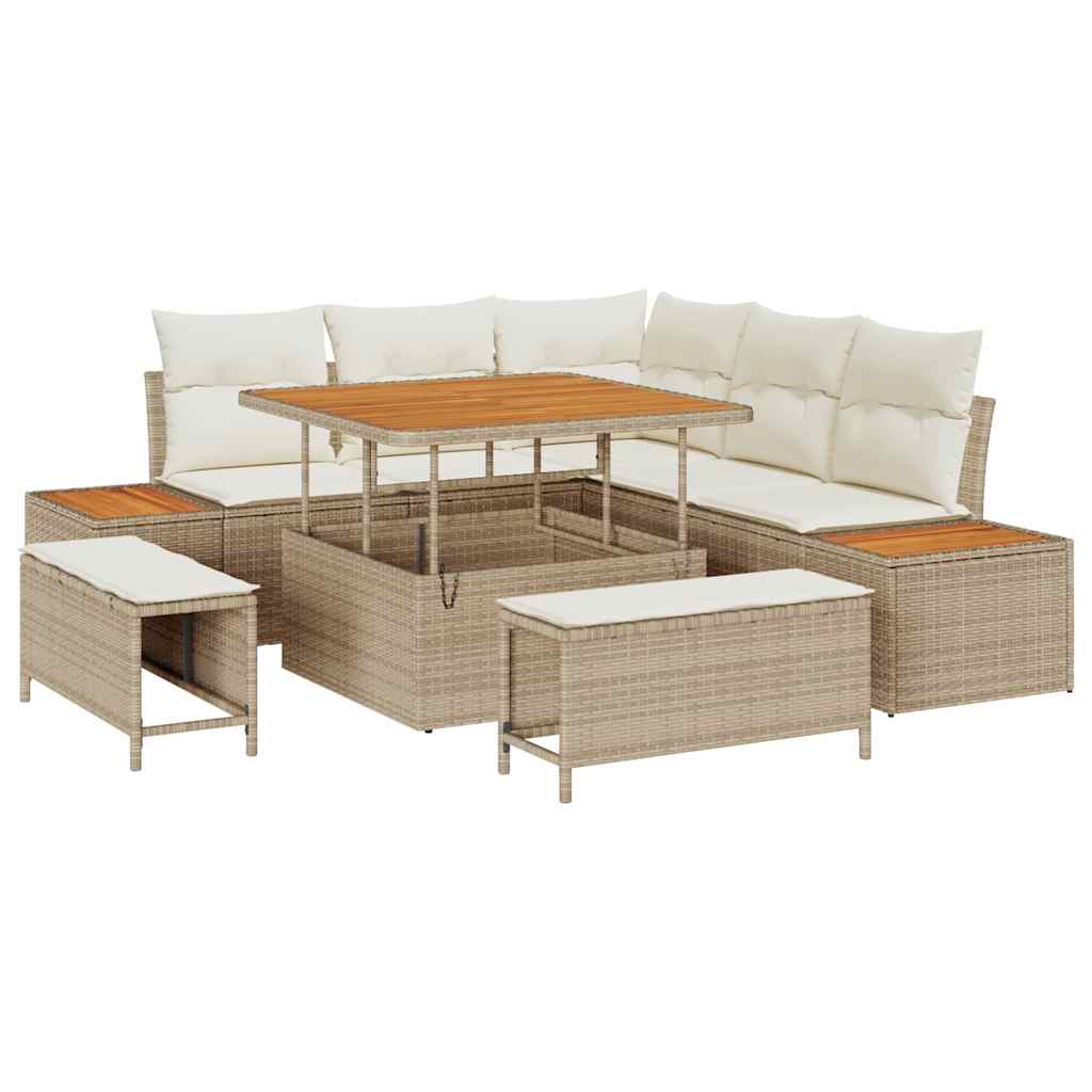 Conjunto de sofás de jardín con cojín 8 pcs Beige Poliratán