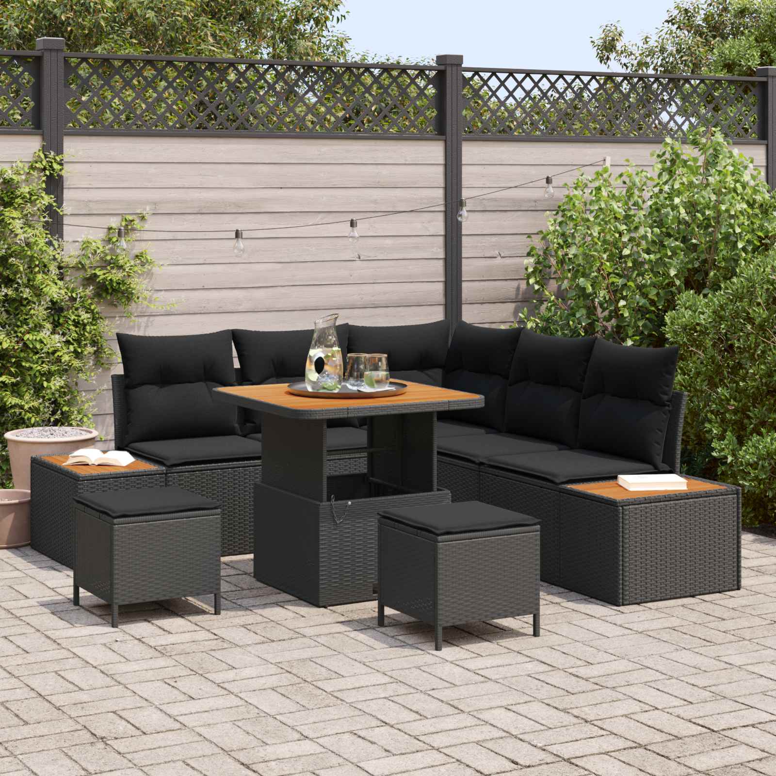 Conjunto de sofás de jardín con cojín 8 pcs Beige Poliratán