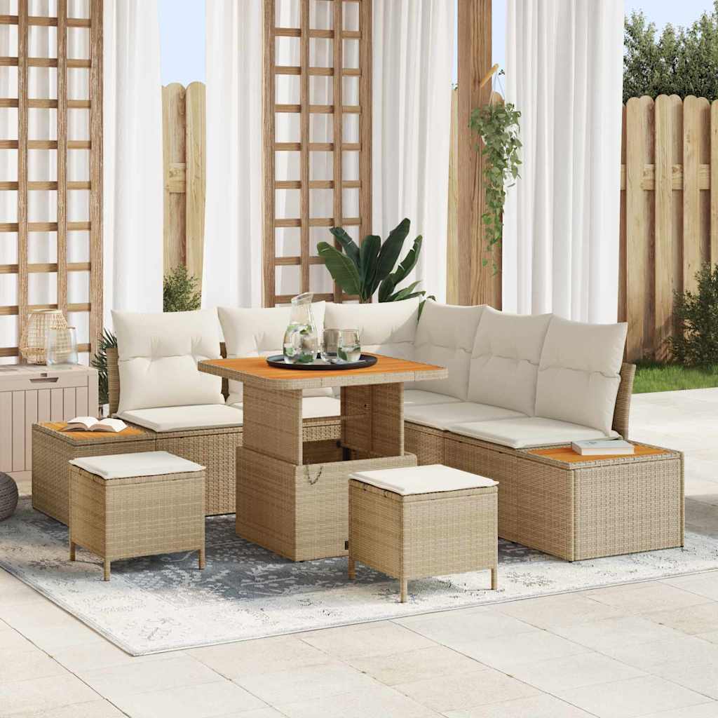 Conjunto de sofás de jardín con cojín 8 pcs Beige Poliratán
