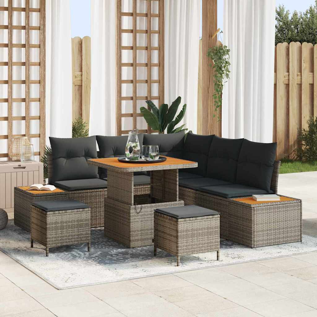 Conjunto de sofás de jardín con cojín 8 pcs Beige Poliratán