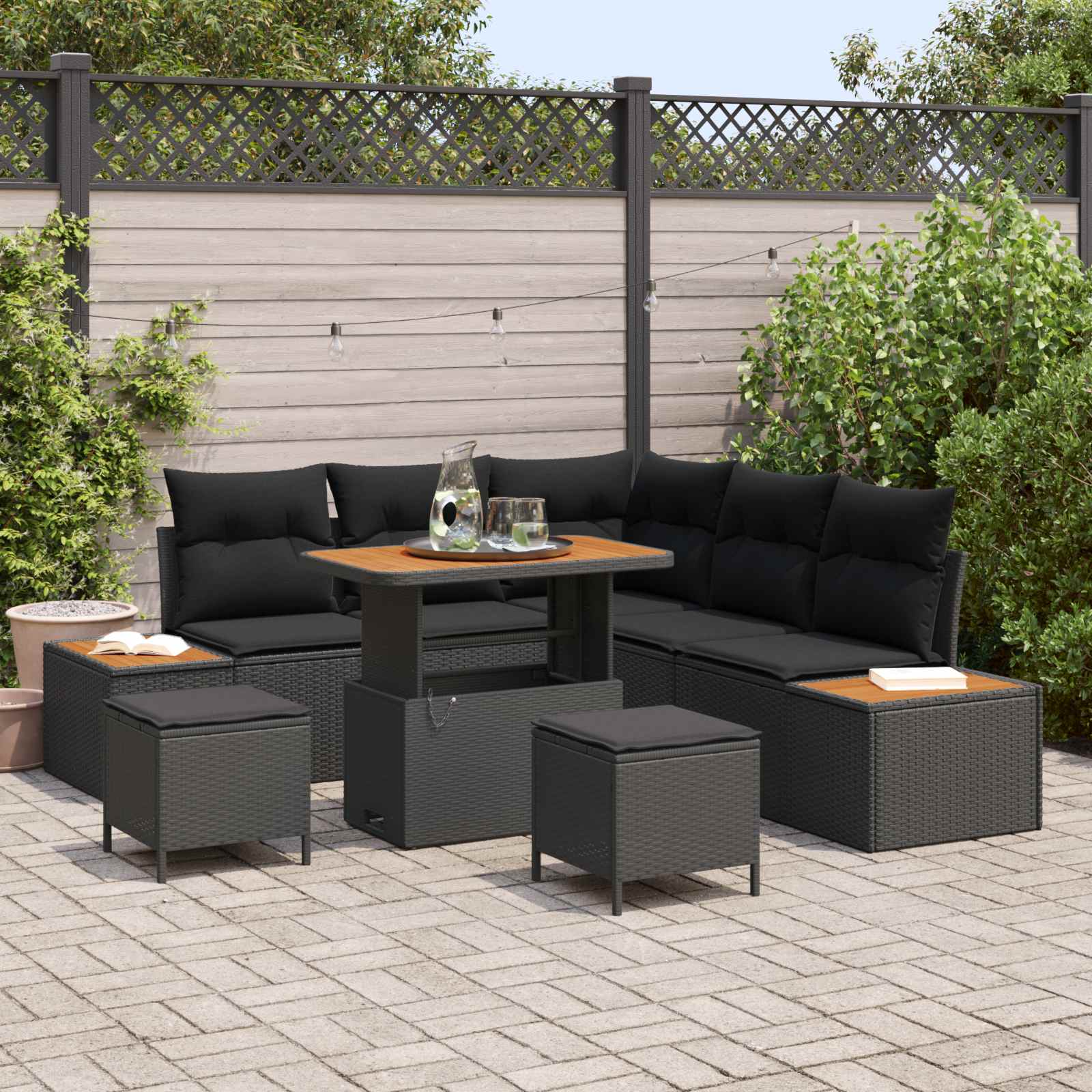 Conjunto de sofás de jardín con cojín 8 pcs Beige Poliratán