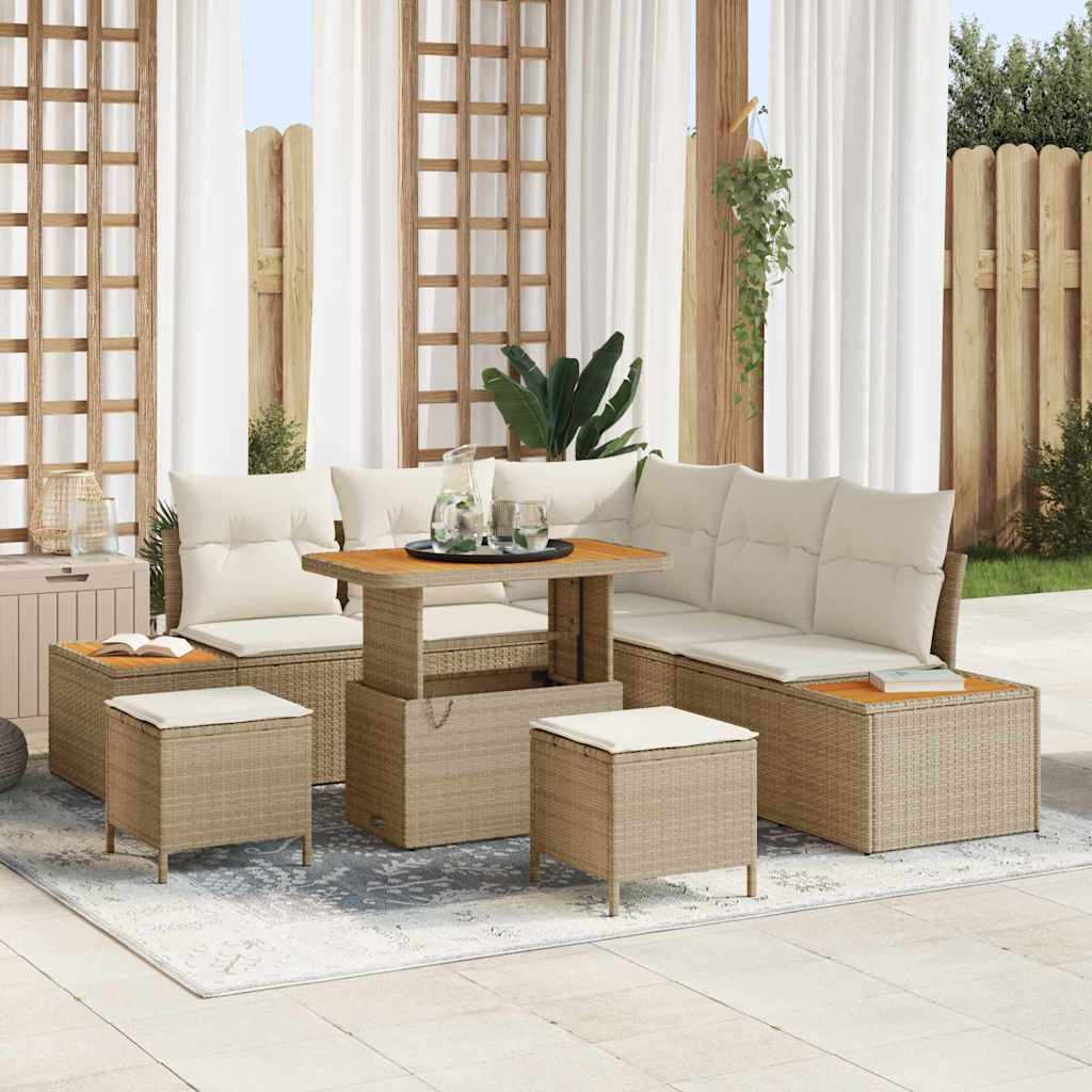 Conjunto de sofás de jardín con cojín 8 pcs Beige Poliratán