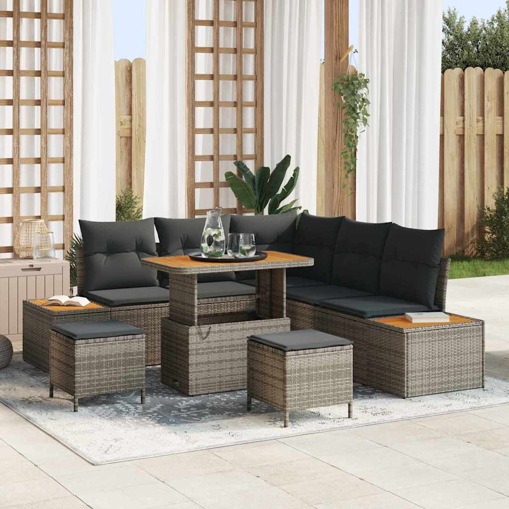 Conjunto de sofás de jardín con cojín 8 pcs Beige Poliratán
