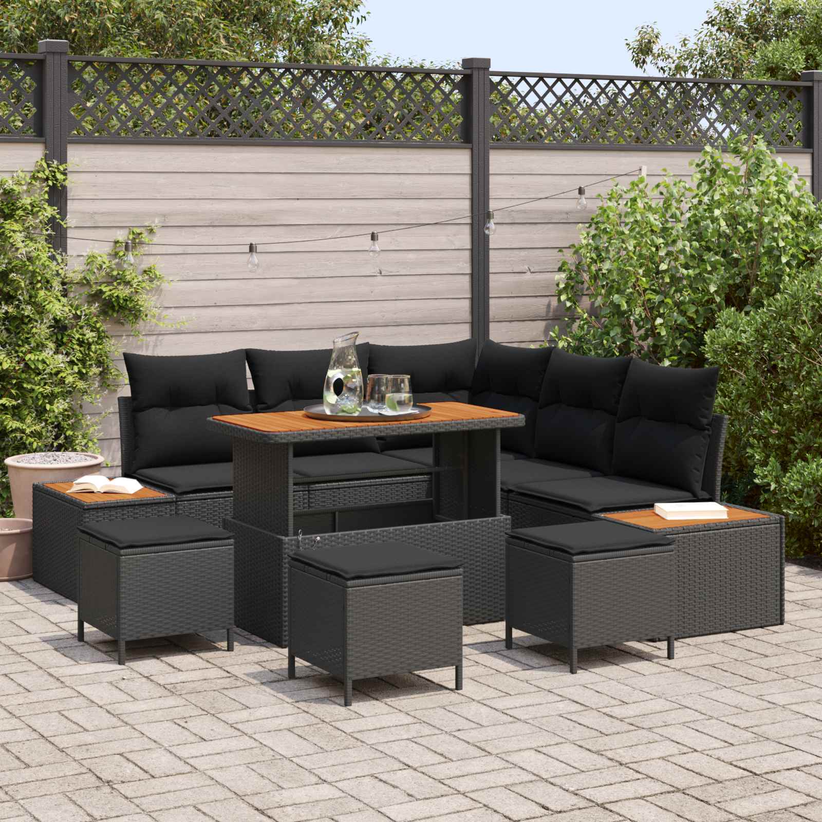 Conjunto de sofás de jardín con cojín 8 pcs Beige Poliratán