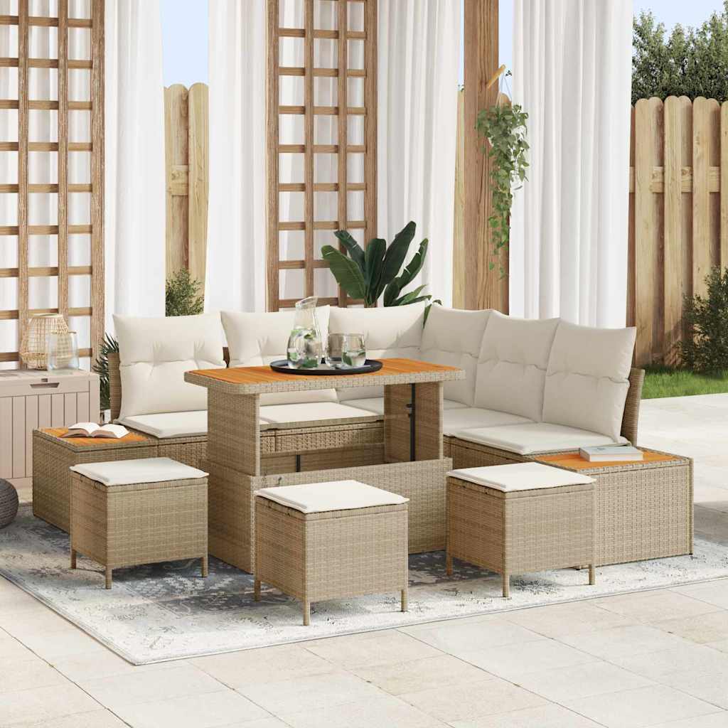 Conjunto de sofás de jardín con cojín 8 pcs Beige Poliratán