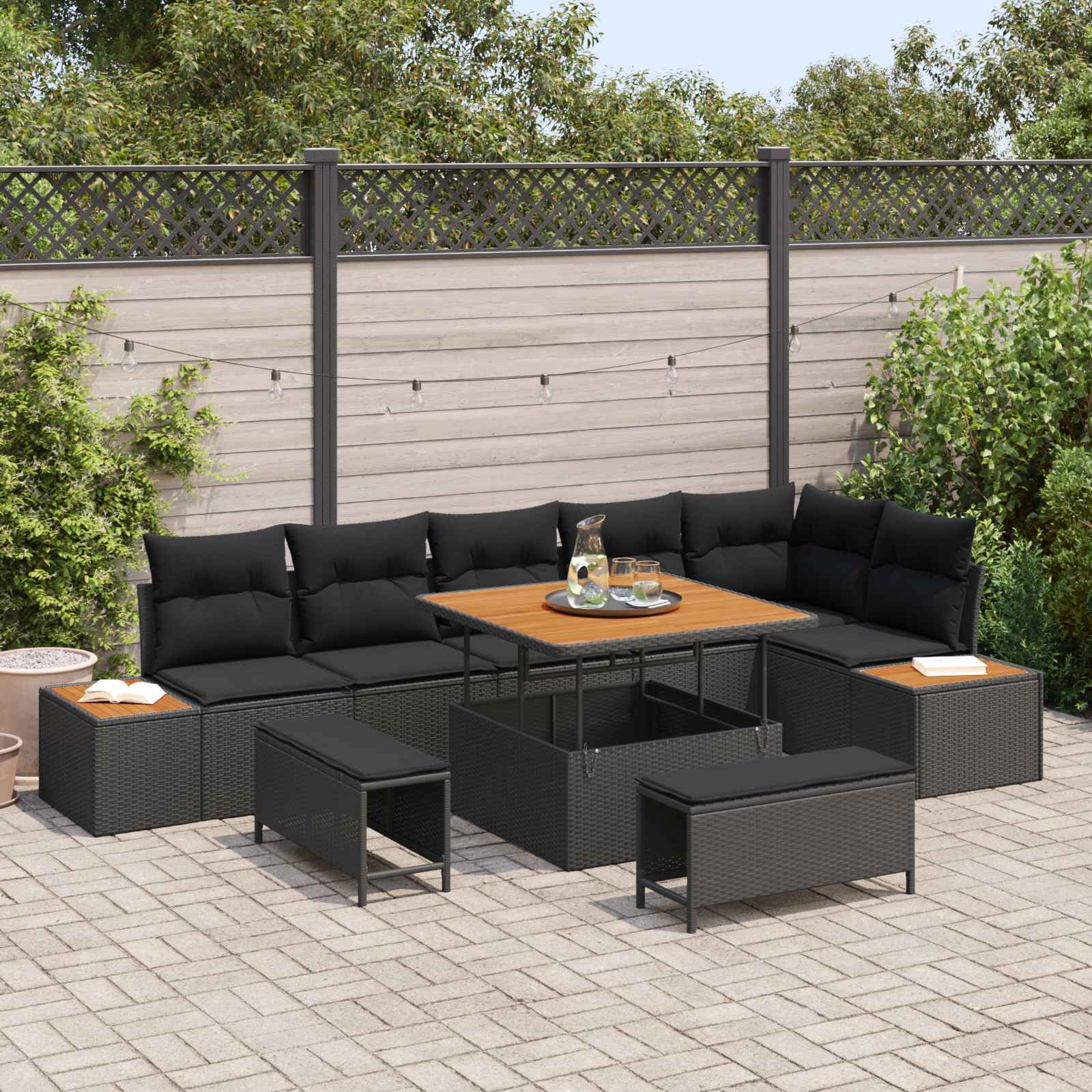 Conjunto de sofás de jardín con cojín 10 pcs Beige Poliratán