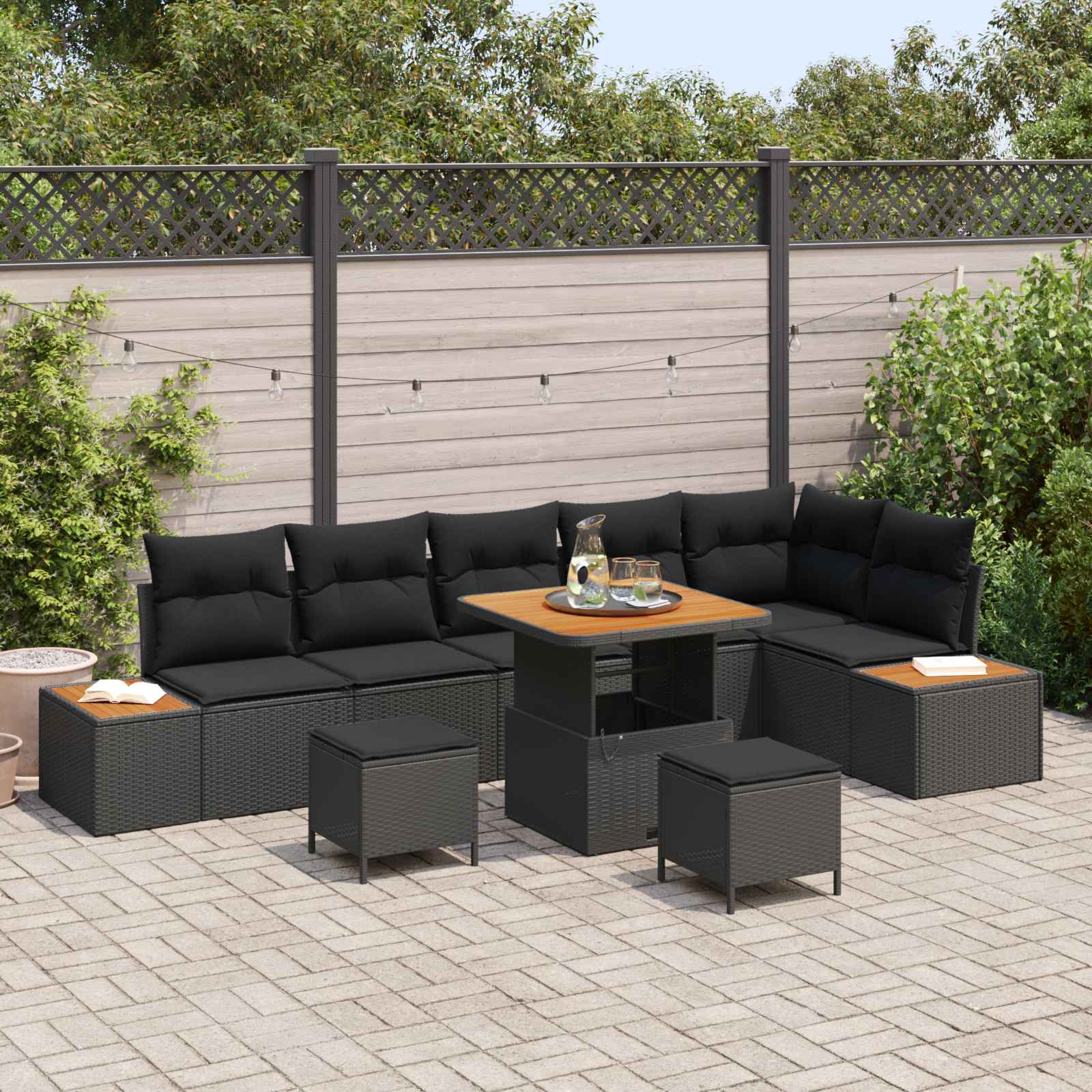 Conjunto de sofás de jardín con cojín 10 pcs Beige Poliratán