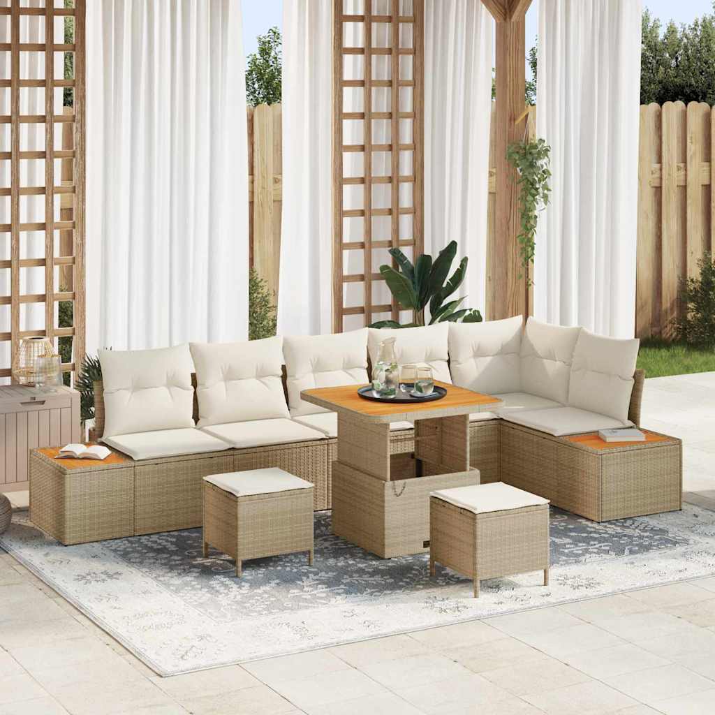 Conjunto de sofás de jardín con cojín 10 pcs Beige Poliratán