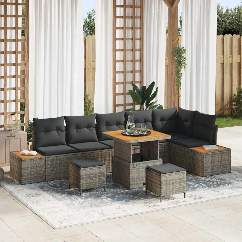 Conjunto de sofás de jardín con cojín 10 pcs Beige Poliratán