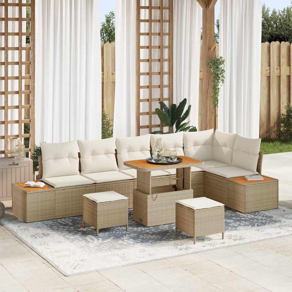 Conjunto de sofás de jardín con cojín 10 pcs Beige Poliratán