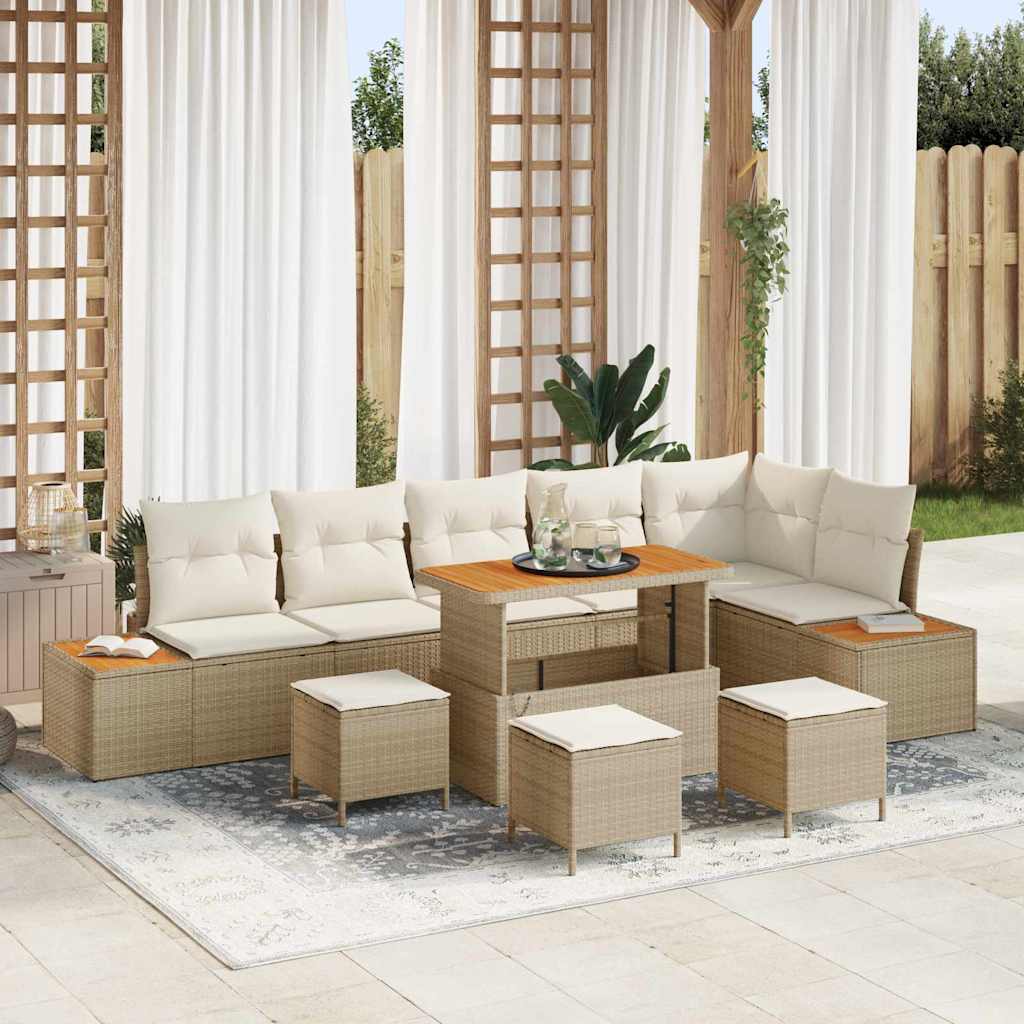 Conjunto de sofás de jardín con cojín 10 pcs Beige Poliratán