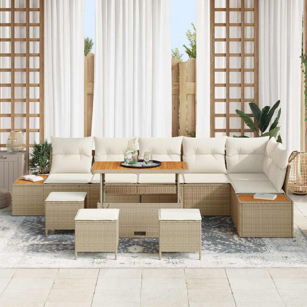 Conjunto de sofás de jardín con cojín 10 pcs Beige Poliratán