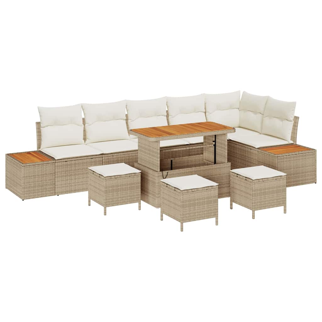Conjunto de sofás de jardín con cojín 10 pcs Beige Poliratán