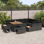 Conjunto de sofás de jardín con cojín 12 pcs Negro Poliratán