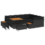 Conjunto de sofás de jardín con cojín 12 pcs Negro Poliratán