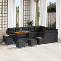 Conjunto de sofás de jardín con cojín 13 pcs Negro Poliratán