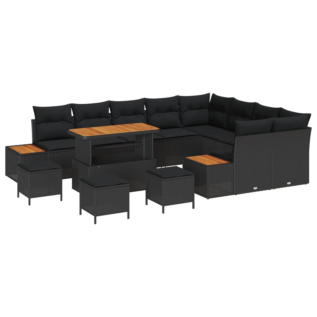 Conjunto de sofás de jardín con cojín 13 pcs Negro Poliratán