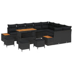 Conjunto de sofás de jardín con cojín 13 pcs Negro Poliratán