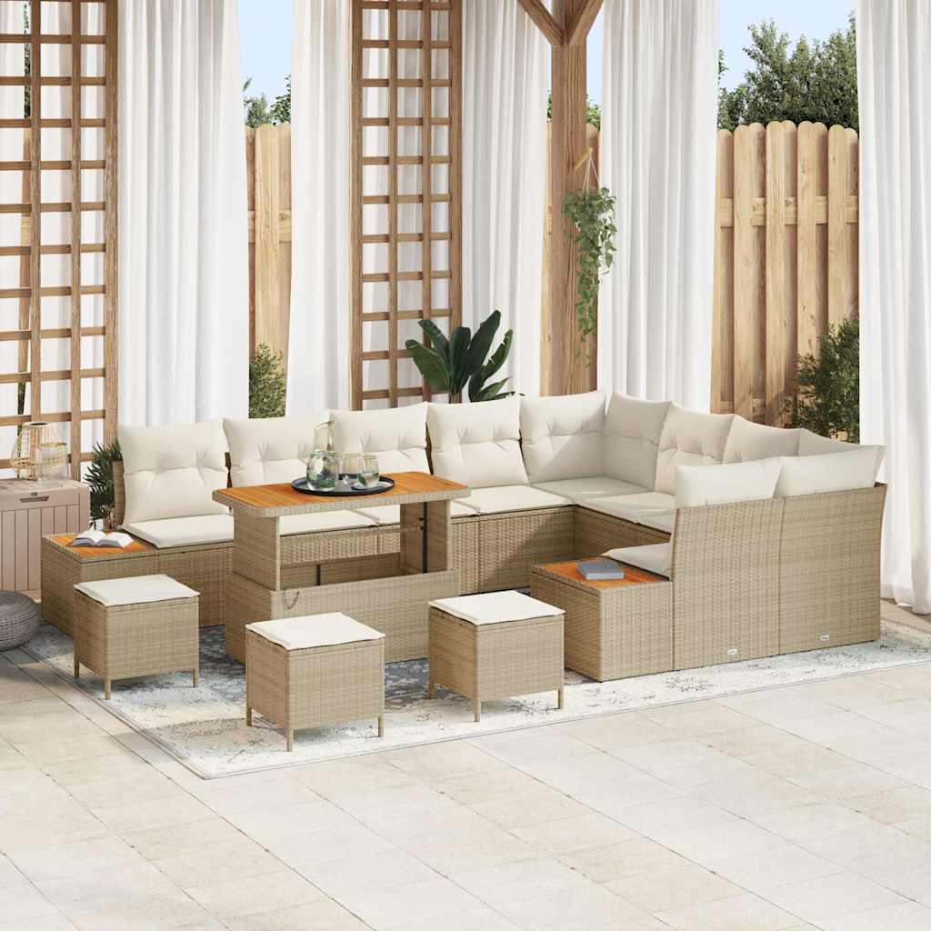 Conjunto de sofás de jardín con cojín 12 pcs Negro Poliratán