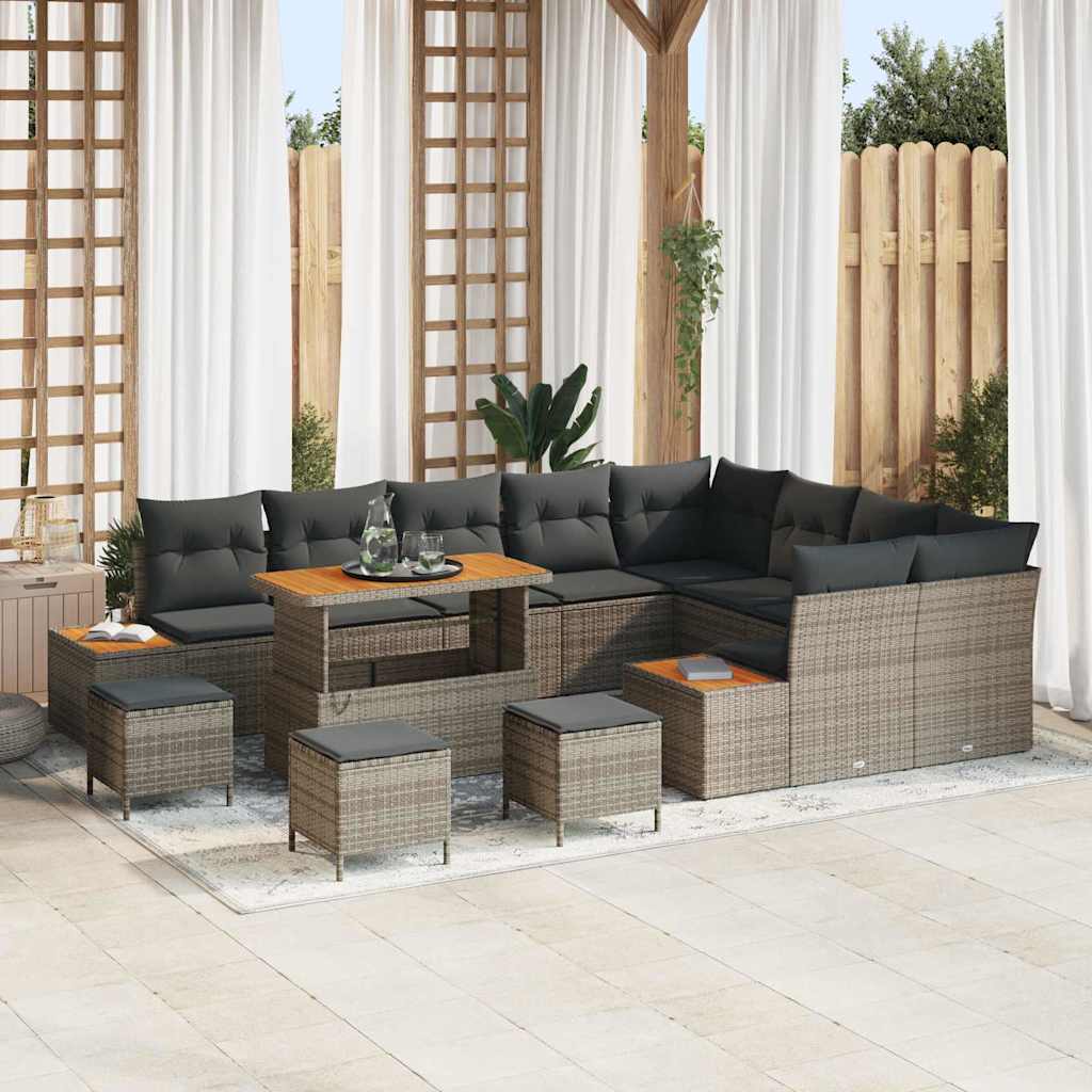 Conjunto de sofás de jardín con cojín 12 pcs Negro Poliratán