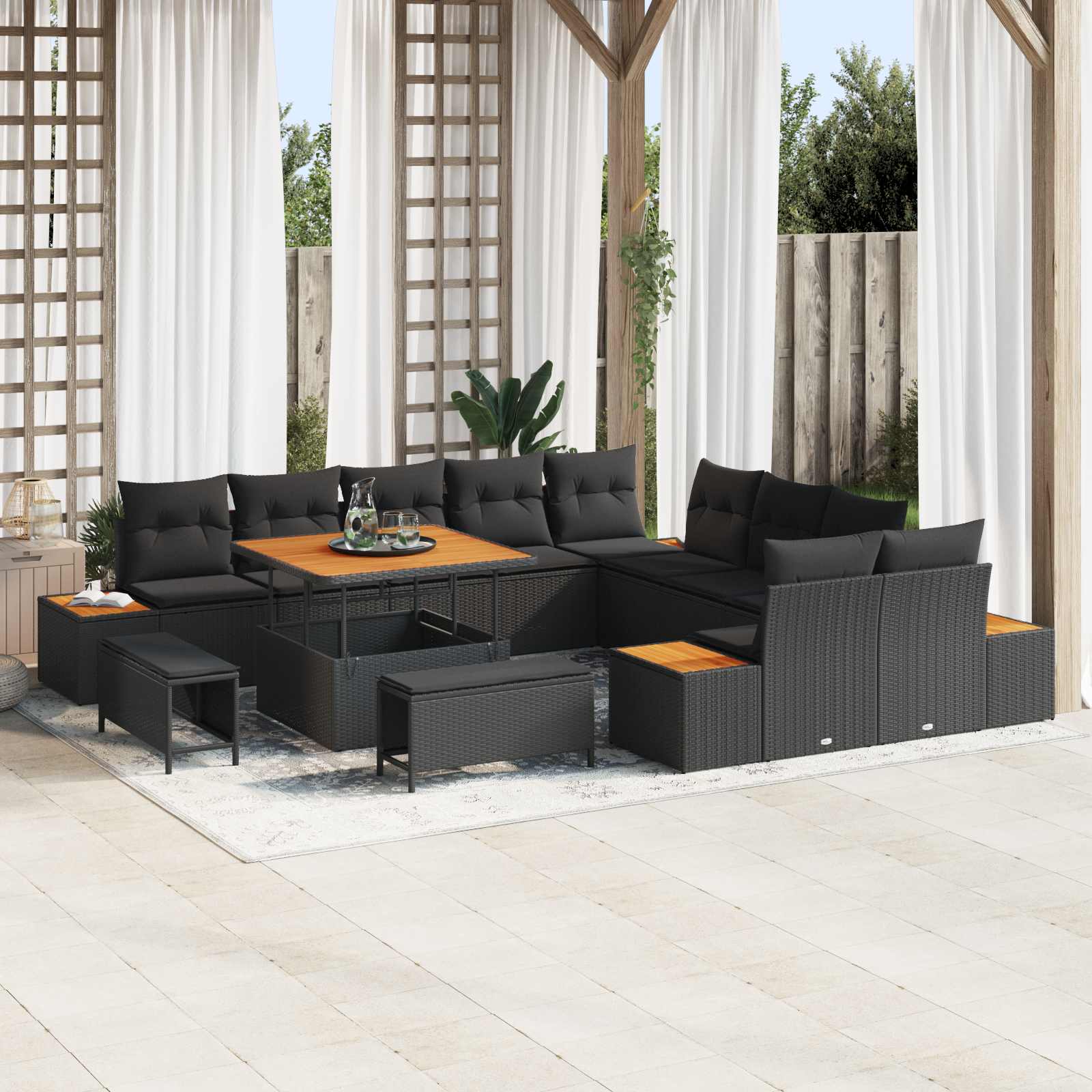 Conjunto de sofás de jardín con cojín 13 pcs Beige Poliratán