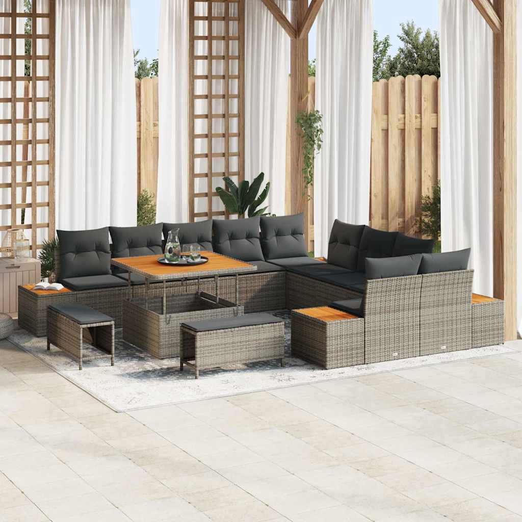 Conjunto de sofás de jardín con cojín 13 pcs Beige Poliratán