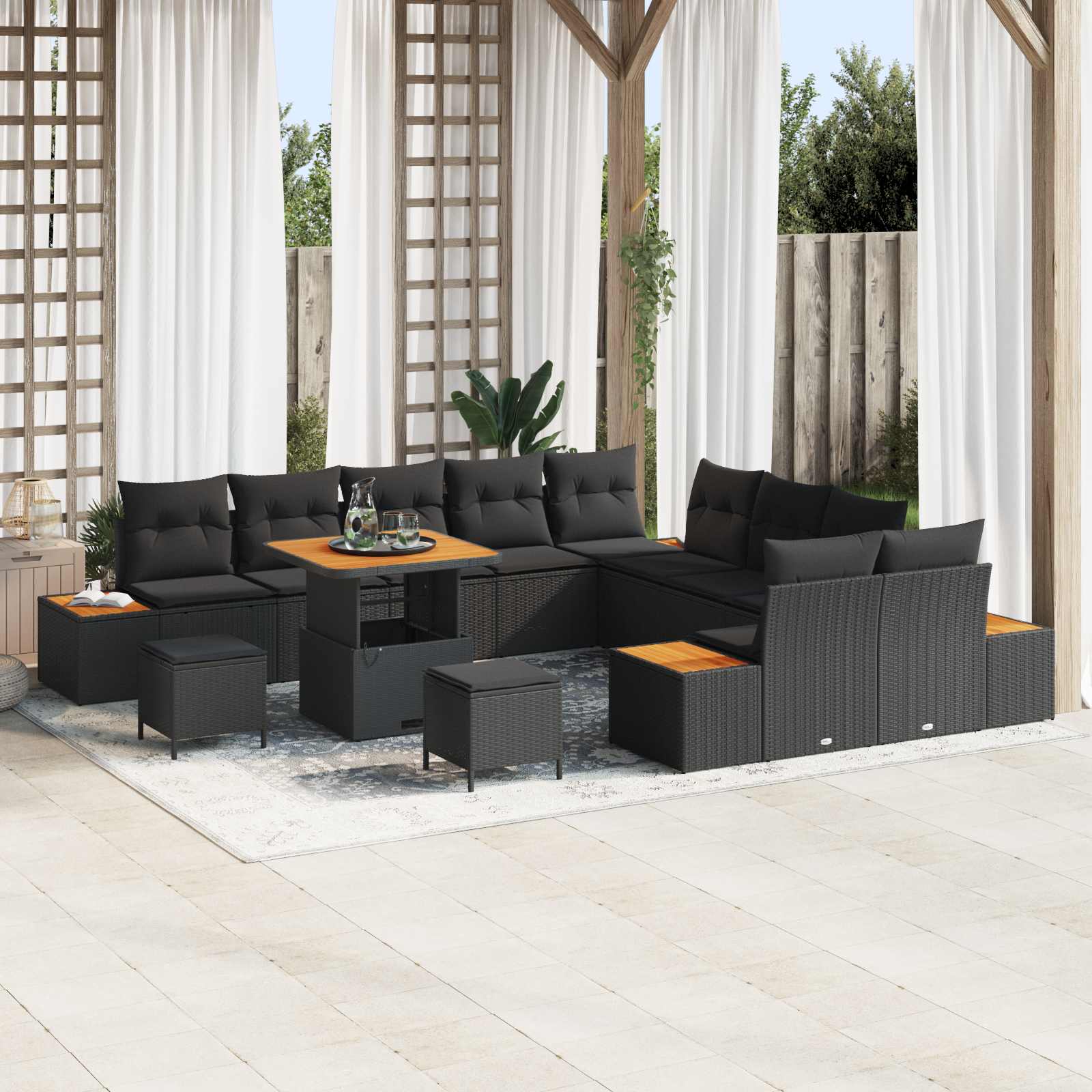 Conjunto de sofás de jardín con cojín 13 pcs Beige Poliratán