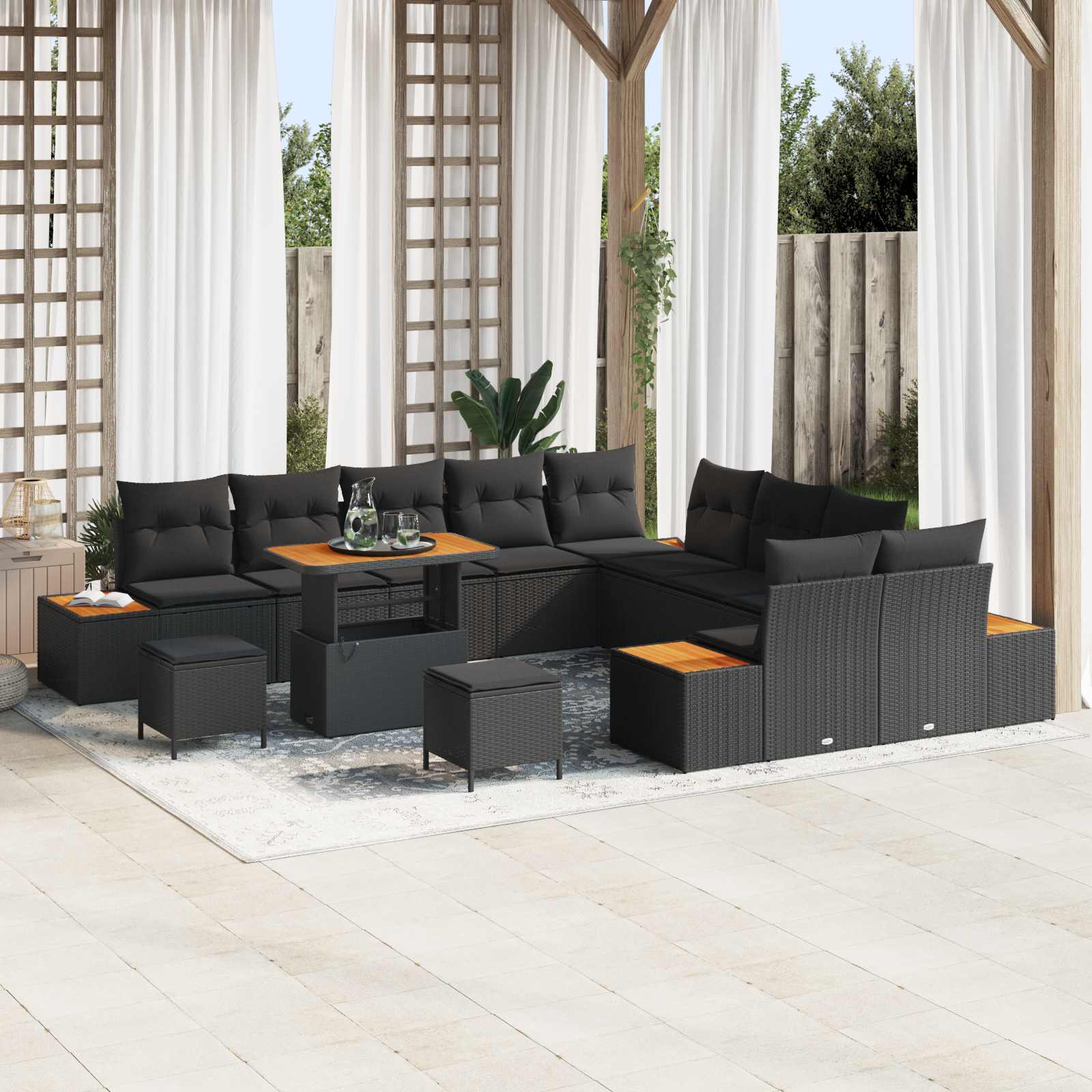 Conjunto de sofás de jardín con cojín 13 pcs Beige Poliratán