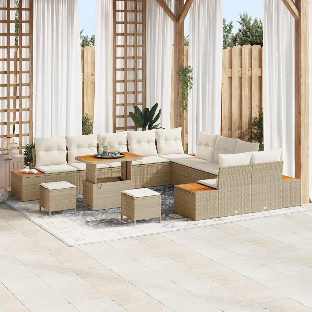 Conjunto de sofás de jardín con cojín 13 pcs Beige Poliratán