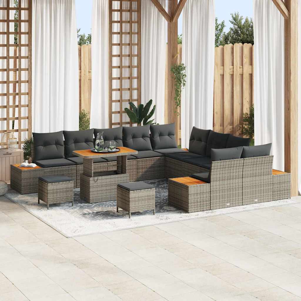 Conjunto de sofás de jardín con cojín 13 pcs Beige Poliratán