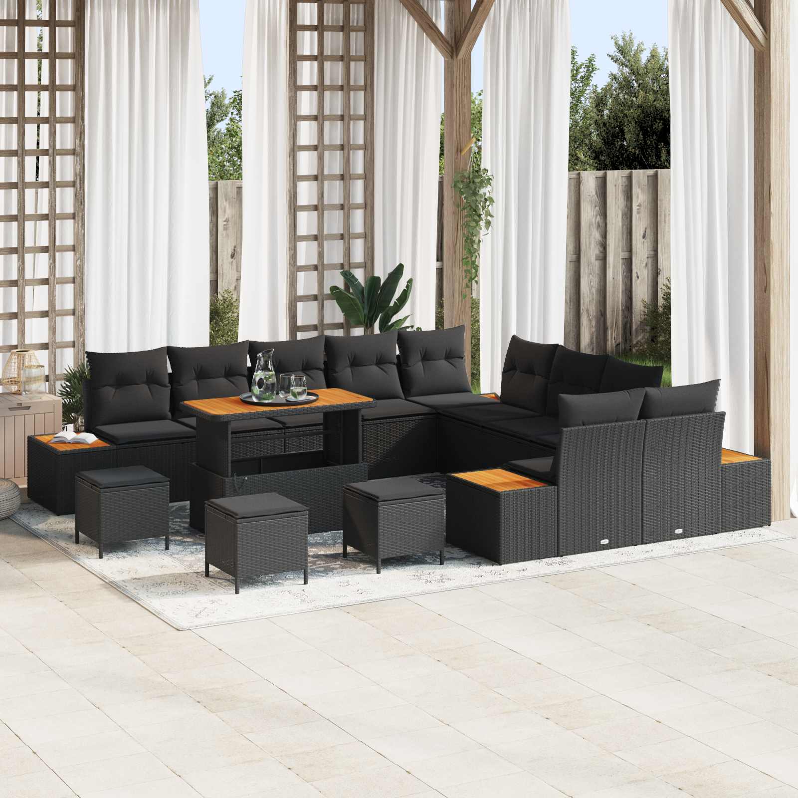 Conjunto de sofás de jardín con cojín 13 pcs Beige Poliratán