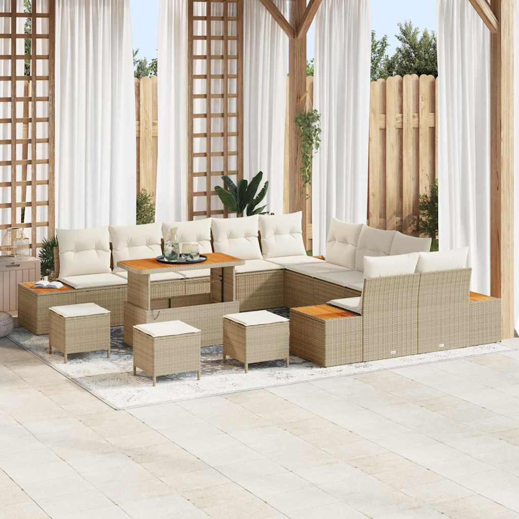 Conjunto de sofás de jardín con cojín 13 pcs Beige Poliratán