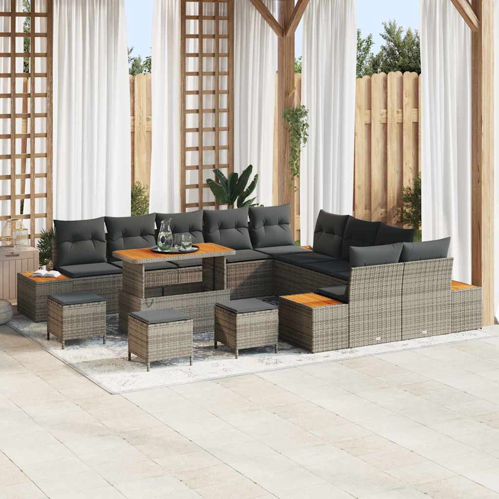 Conjunto de sofás de jardín con cojín 13 pcs Beige Poliratán