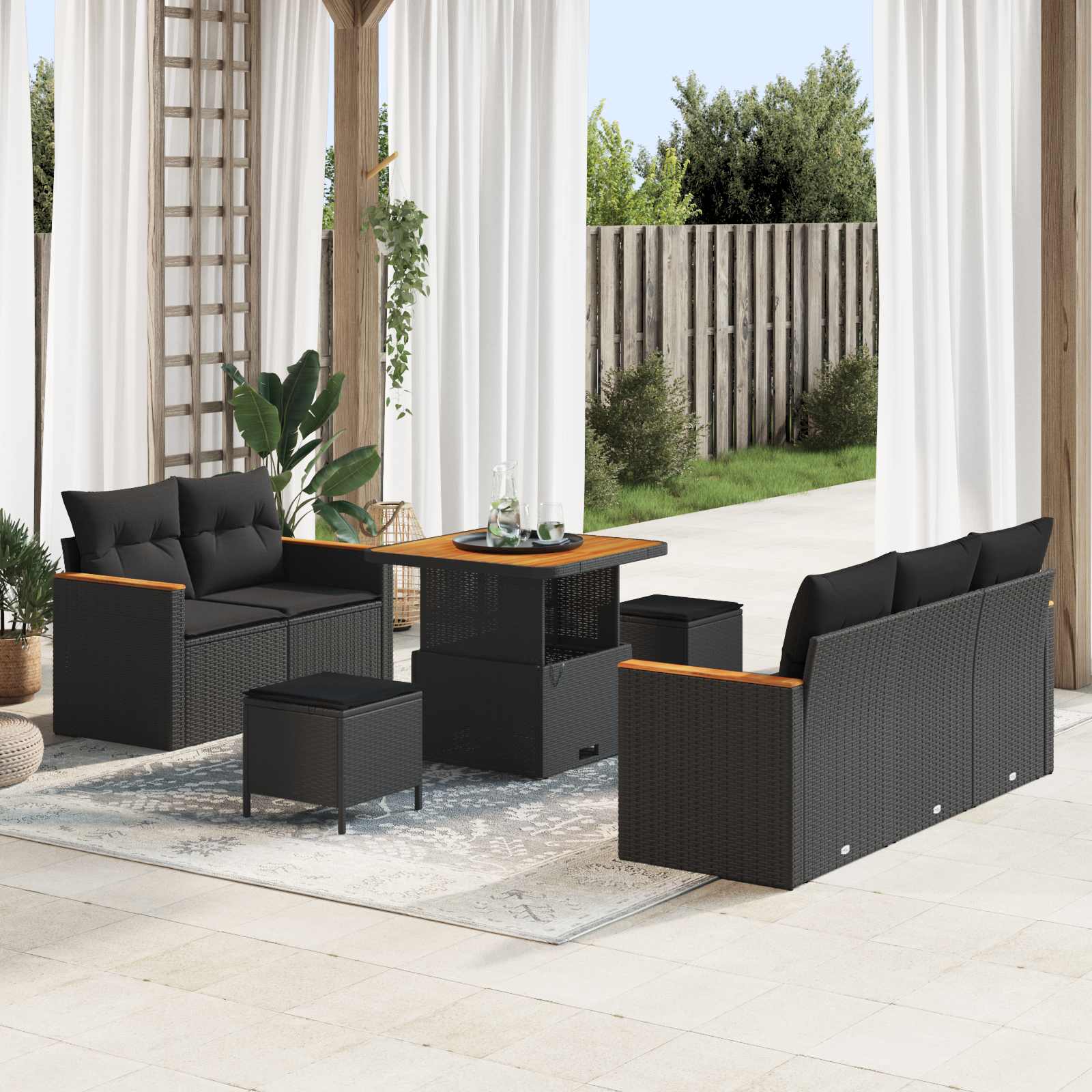 Conjunto de sofás de jardín 10 pcs Negro ratán sintético