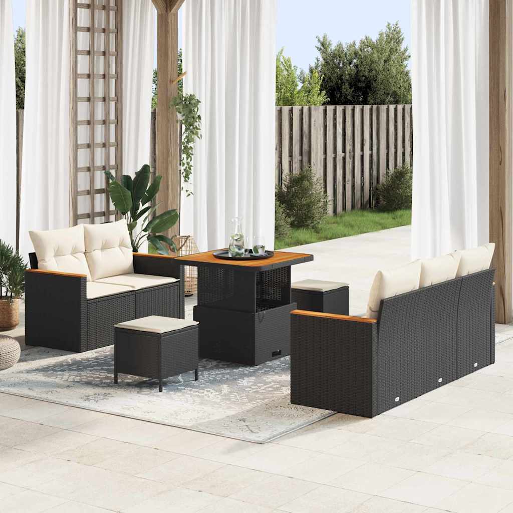 Conjunto de sofás de jardín 9 pcs Negro ratán sintético