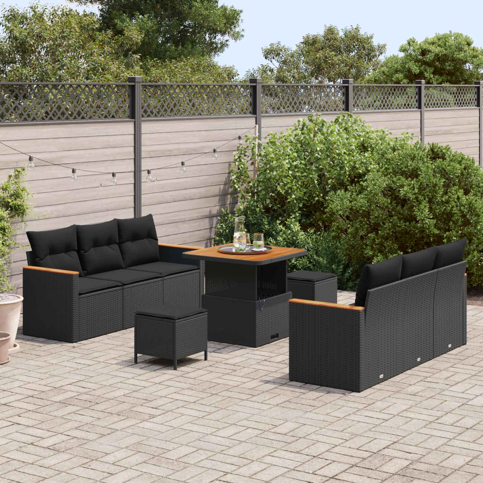 Conjunto de sofás de jardín 11 pcs Negro ratán sintético